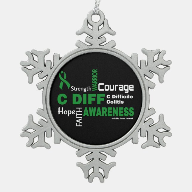 Ornement Flocon De Neige Mots...C Diff Snowflake Pewter Noël Ornament (Devant)