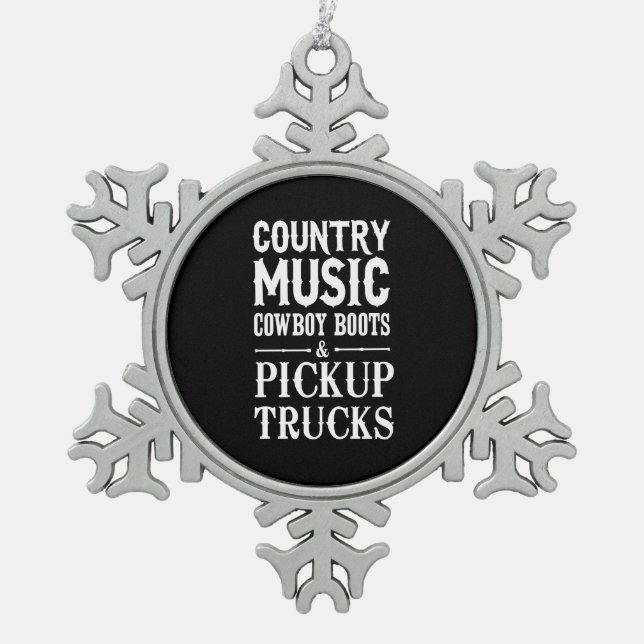 Ornement Flocon De Neige Musique country, bottes de cowboy et camion (Devant)