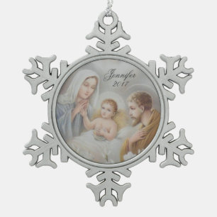 Ornement Flocon De Neige Nativité sainte personnalisée de famille de Noë