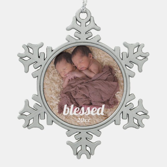 Ornement Flocon De Neige Newborn Twins Baby First Christmas | Blessed (Devant)