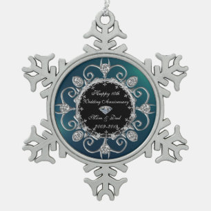 Ornement Flocon De Neige Noces de diamants d'argent verts 10 ans de mariage