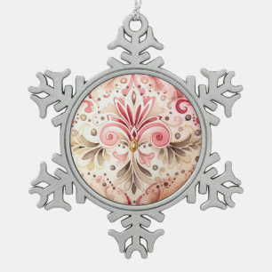 Ornement Flocon De Neige Noël aquarelle bohème rose vert vintage