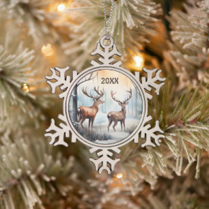 Ornement Flocon De Neige Noël aquarelle cerf ajouter Année