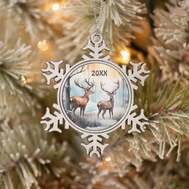 Ornement Flocon De Neige Noël aquarelle cerf ajouter Année (Arbre)