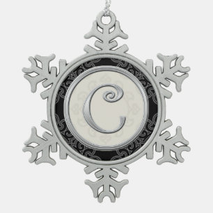 Ornement Flocon De Neige Noël argenté élégant du monogramme C