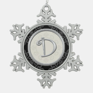 Ornement Flocon De Neige Noël argenté élégant du monogramme D