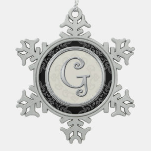 Ornement Flocon De Neige Noël argenté élégant du monogramme G