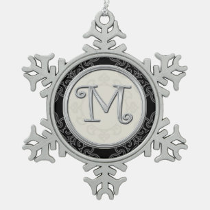 Ornement Flocon De Neige Noël argenté élégant du monogramme M