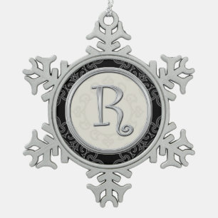 Ornement Flocon De Neige Noël argenté élégant du monogramme R