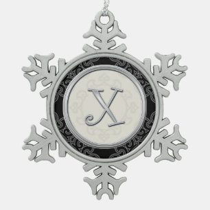 Ornement Flocon De Neige Noël argenté élégant du monogramme X