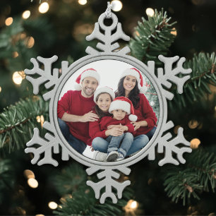 Ornement Flocon De Neige Noël avec photo de famille personnalisée