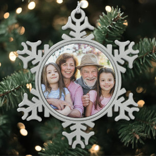 Ornement Flocon De Neige Noël avec photo de famille personnalisée