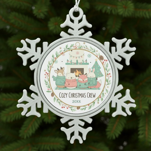 Ornement Flocon De Neige Noël Cosy (Cozy Christmas Snowflake Pewter Christmas Ornament)