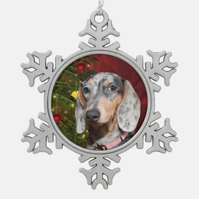 Ornement Flocon De Neige Noël Dachshund applaudi (Devant)