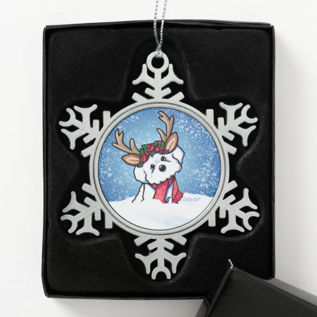 Ornement Flocon De Neige Noël de Bichon Frise Reindeer (Boîte)