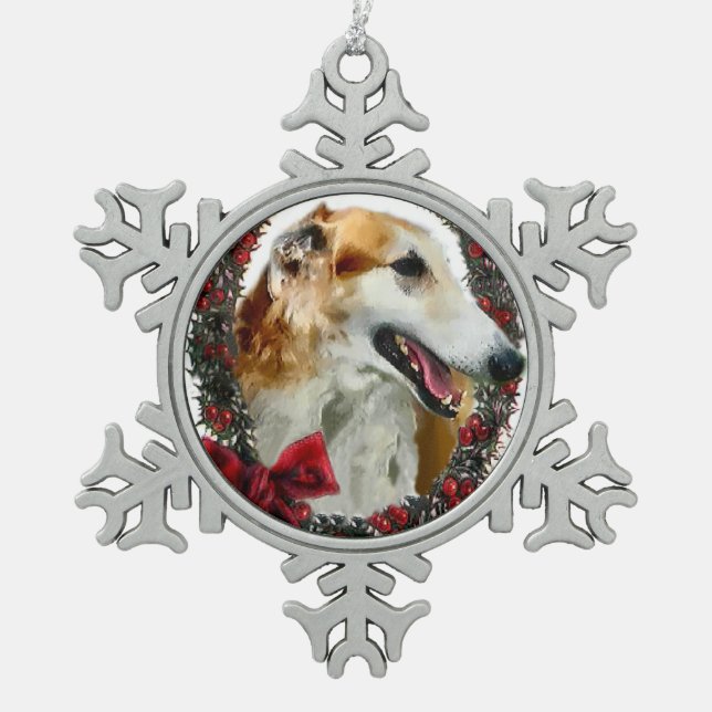 Ornement Flocon De Neige Noël de Borzoi (Devant)
