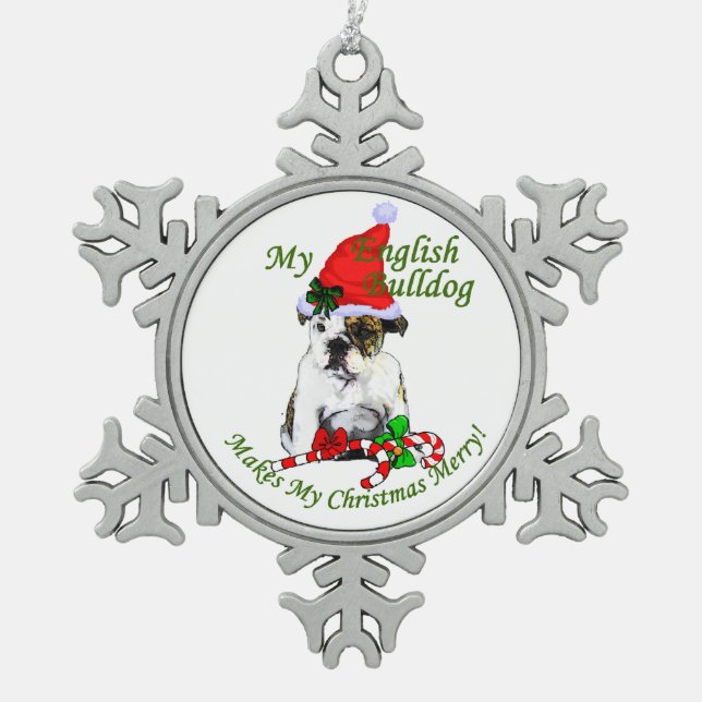 Ornement Flocon De Neige Noël de Bulldog anglais (Devant)
