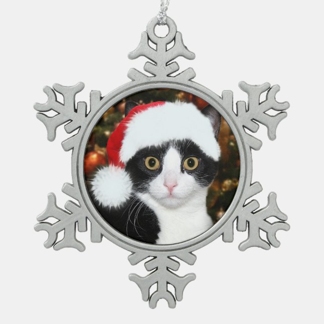 Ornement Flocon De Neige Noël de chat de smoking (Devant)