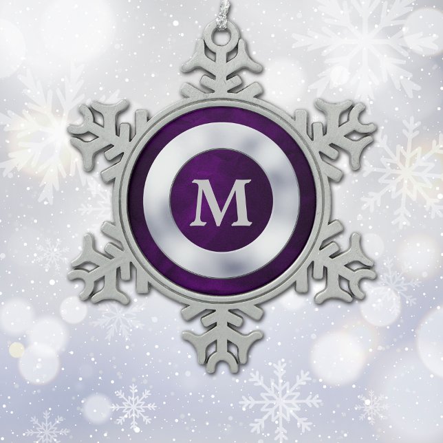 Ornement Flocon De Neige Noël de Monogramme d'argent violet (Créateur téléchargé)