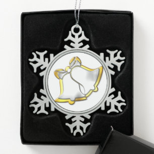 Ornement Flocon De Neige Noël des cloches d'argent et d'or
