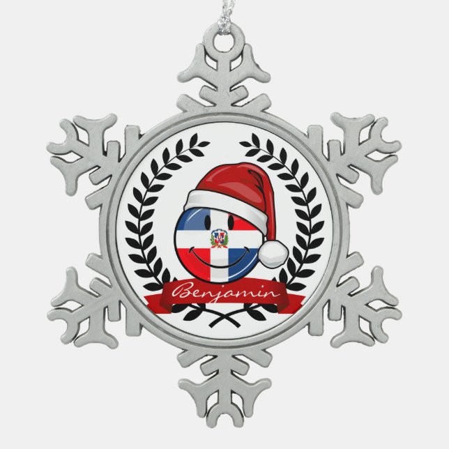 Ornement Flocon De Neige Noël gai de drapeau de la République Dominicaine (Devant)