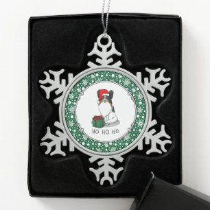 Ornement Flocon De Neige Noël Santa Hat Papillon (tri-couleur) Chien mignon