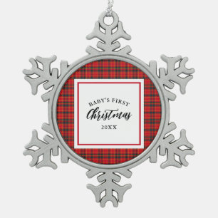 Ornement Flocon De Neige Noël Tartan Plaid Baby's First Christmas