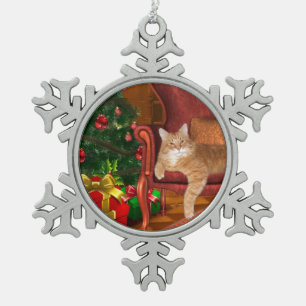 Ornement Flocon De Neige Noël tigré orange