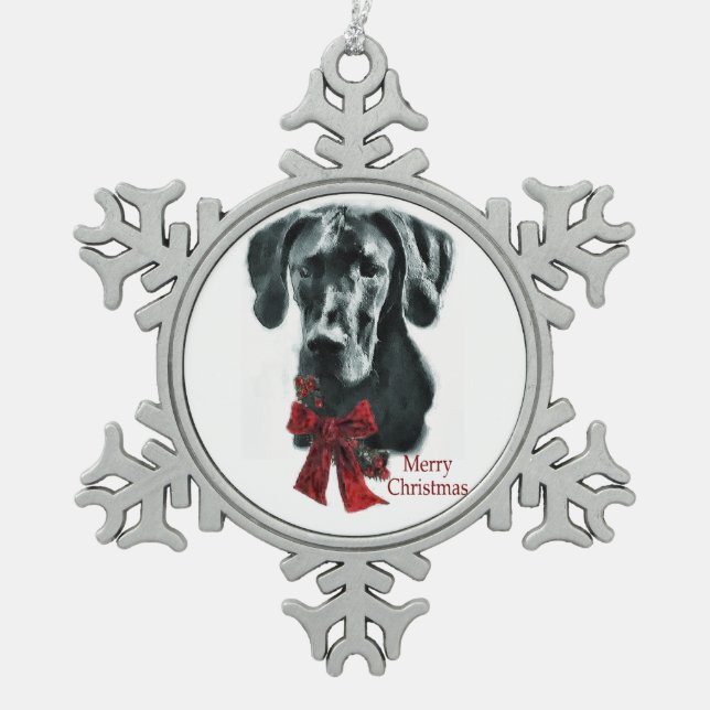 Ornement Flocon De Neige Noir Grand Dane Noël (Devant)