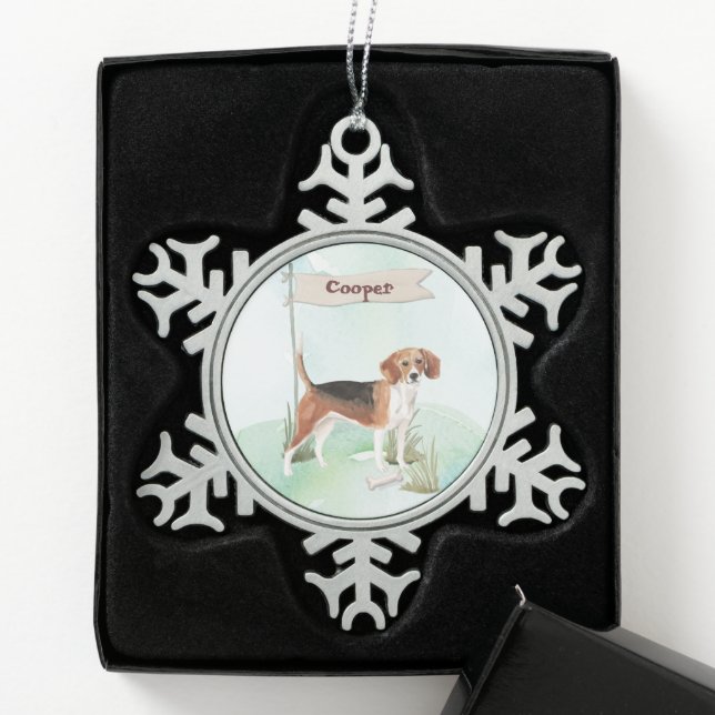 Ornement Flocon De Neige Nom personnalisé Beagle chien animal (Boîte)