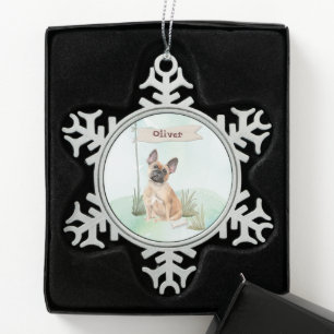 Ornement Flocon De Neige Nom personnalisé French Bulldog Pet Chien