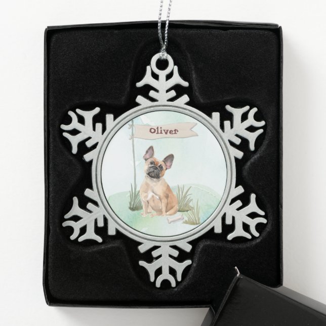 Ornement Flocon De Neige Nom personnalisé French Bulldog Pet Chien (Boîte)