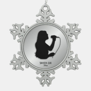 Ornement Flocon De Neige Nom personnel et date argentés de chanteuse