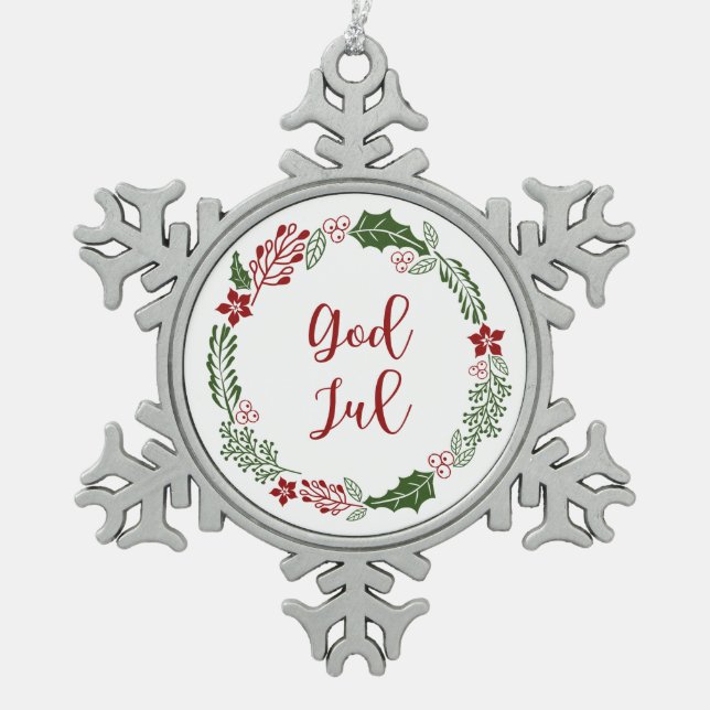 Ornement Flocon De Neige Norvège et Suède Joyeux Noël Wreath God Jul (Devant)
