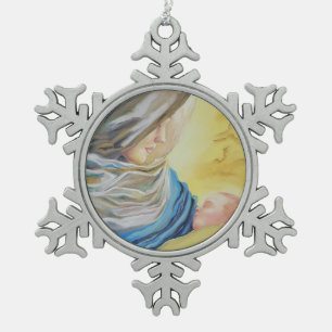 Ornement Flocon De Neige Notre Dame du Silence tenant le bébé Jésus