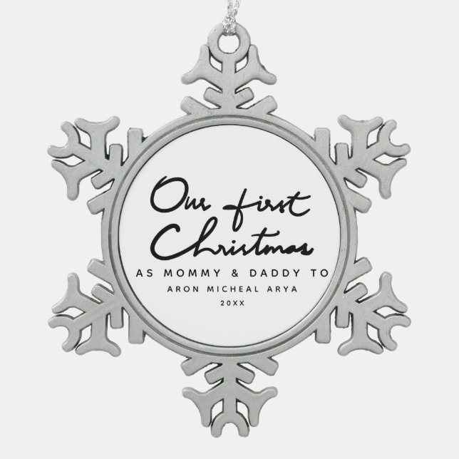 Ornement Flocon De Neige Notre premier Noël comme maman et papa Élégant (Devant)