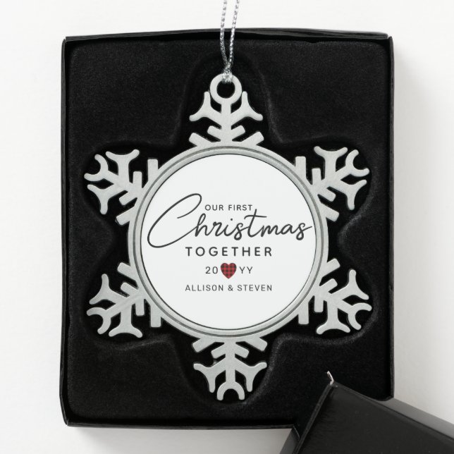 Ornement Flocon De Neige Notre premier Noël Ensemble Script Personnalisé (Boîte)