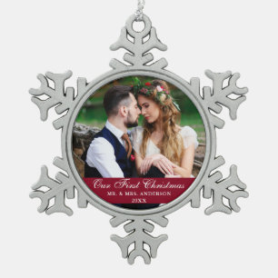 Ornement Flocon De Neige Notre première photo Mariage de Noël en Bourgogn