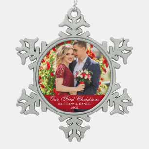 Ornement Flocon De Neige Notre première photo rouge de Noël