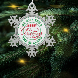 Ornement Flocon De Neige Nous Vous Souhaitons Un Joyeux Métal De Noël