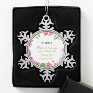 Ornement Flocon De Neige Nun Religious 60e Anniversaire Fleurs aquarelles