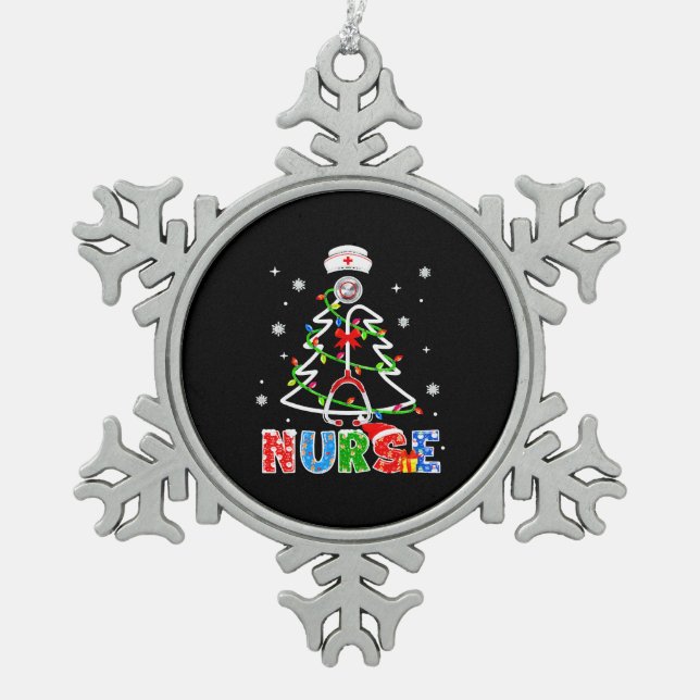 Ornement Flocon De Neige Nurse Christmas Tree Stéthoscope RNLPN Scrub (Devant)