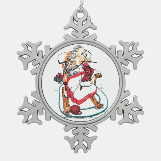 Ornement Flocon De Neige Oeuvre de Noël Porcupine Art lunaire (Devant)