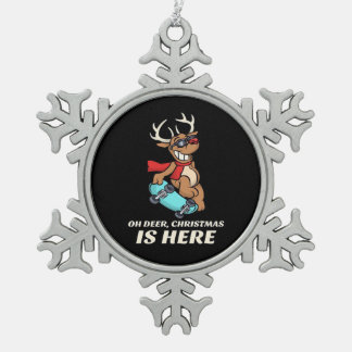 Ornement Flocon De Neige Oh Cerf Noël Est Là Graphisme de Cerf en Skateboar