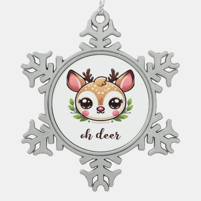 Ornement Flocon De Neige Oh Deer Cute Deer Minimal Design  (Devant)