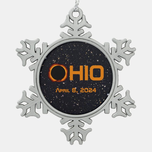 Ornement Flocon De Neige Ohio 2024 Total Éclipse Solaire (Devant)
