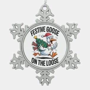 Ornement Flocon De Neige Oie festive en liberté Oie drôle 