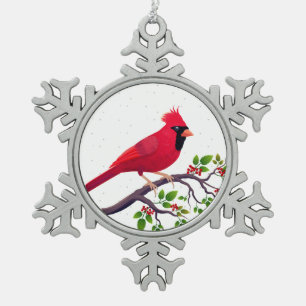 Ornement Flocon De Neige Oiseau cardinal rouge de Noël