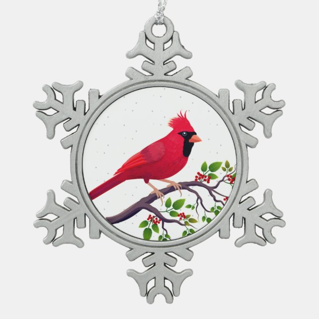 Ornement Flocon De Neige Oiseau cardinal rouge de Noël (Devant)