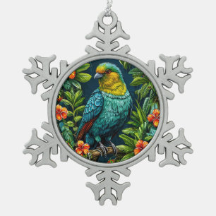 Ornement Flocon De Neige Oiseau Coloré avec Cadre Floral